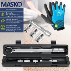 MASKO® Drehmomentschlüssel 6tlg. Set 40-210Nm 1/2 ' CV Inkl. 3 Stecknüssen 17mm, 19mm, 21mm Und Verlängerung 125mm Inkl. Koffer +/- 4% Toleranz Reifenschlüssel Auto Drehmoment-Schlüssel -BRB-Lagertechnik Geschäft 8600364700 21681 prod 004 scaled
