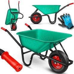 MASKO® Schubkarre Bauschubkarre Gartenschubkarre 100 Liter Bis 250kg Luftreifen Mit Stahlfelge Verzinkt Stahlrahmen Garten Karre Schiebkarre Transportkarre Inkl. Arbeitshandschuhe