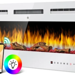 KESSER® Elektrokamin Wandkamin Elektrischer Kamin Mit Heizung 9 Farbmodi LED Flammeneffekt, 900/1800 W Kaminofen Wand Und Einbaukamin Wandmontage Heizung App-Funktion Fernbedienung Touchscreen