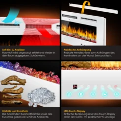 KESSER® Elektrokamin Wandkamin Elektrischer Kamin Mit Heizung 9 Farbmodi LED Flammeneffekt, 900/1800 W Kaminofen Wand Und Einbaukamin Wandmontage Heizung App-Funktion Fernbedienung Touchscreen -BRB-Lagertechnik Geschäft 8600364700 24156 prod 003 scaled