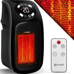KESSER® Steckdosen Heizlüfter Energiesparend Mini Mit Fernbedienung Keramik Heizung Mit Thermostat - Elektroheizung Lüfter 500W - Temperaturregelung Timer Büro Badezimmer Schlafzimmer