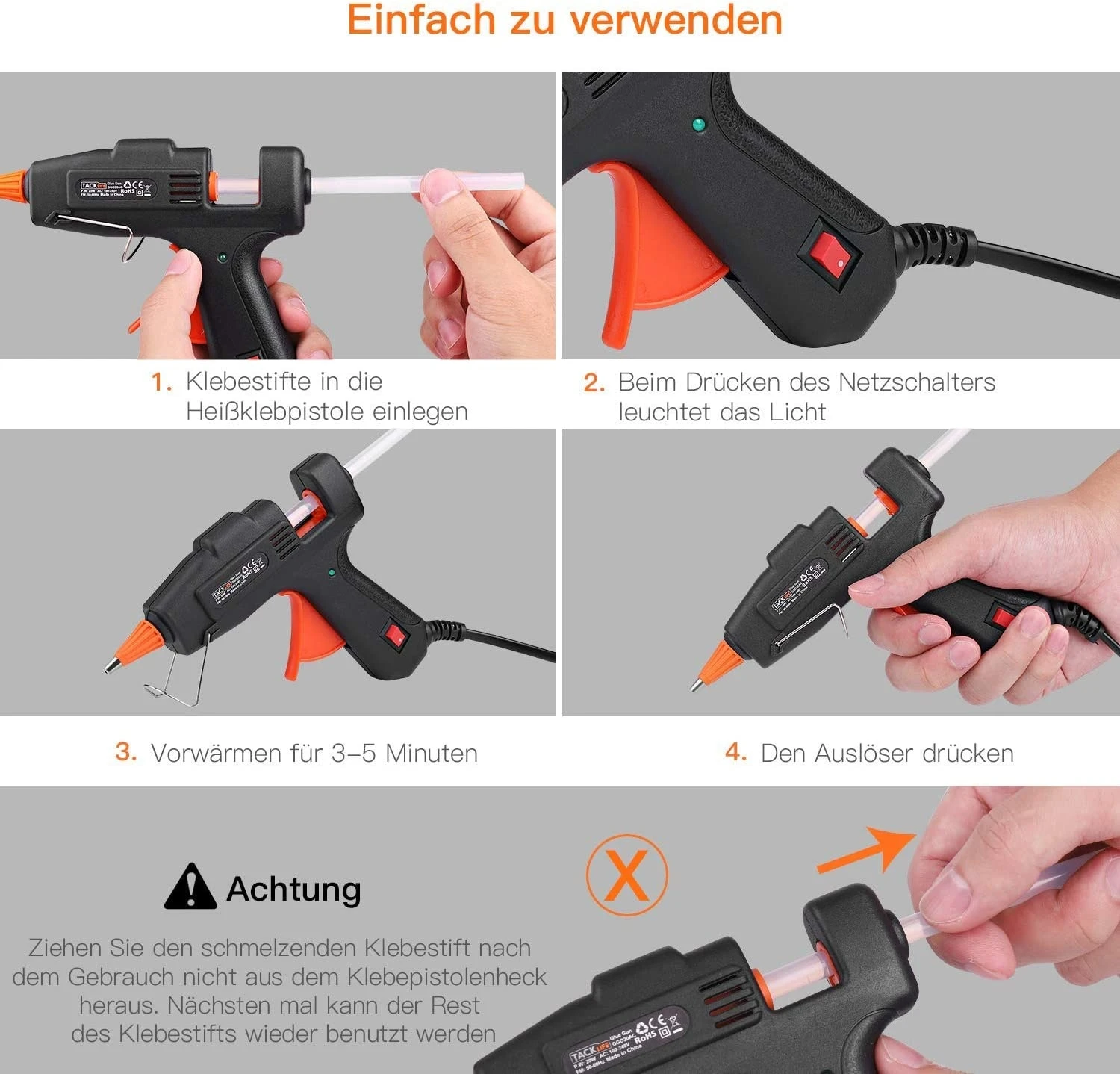 TACKLIFE GGO20AC, Mini Heißklebepistole, 20W 50 EVA Klebestifte, Flexibler Auslöser Überhitzungsschutz Hohe Temperatur, Schnelles Aufwärmen, Schnelles Basteln/Reparieren 4 TACKLIFE GGO20AC, Mini Heißklebepistole, 20W 50 EVA Klebestifte, Flexibler Auslöser Überhitzungsschutz Hohe Temperatur, Schnelles Aufwärmen, Schnelles Basteln/Reparieren – Bild 4