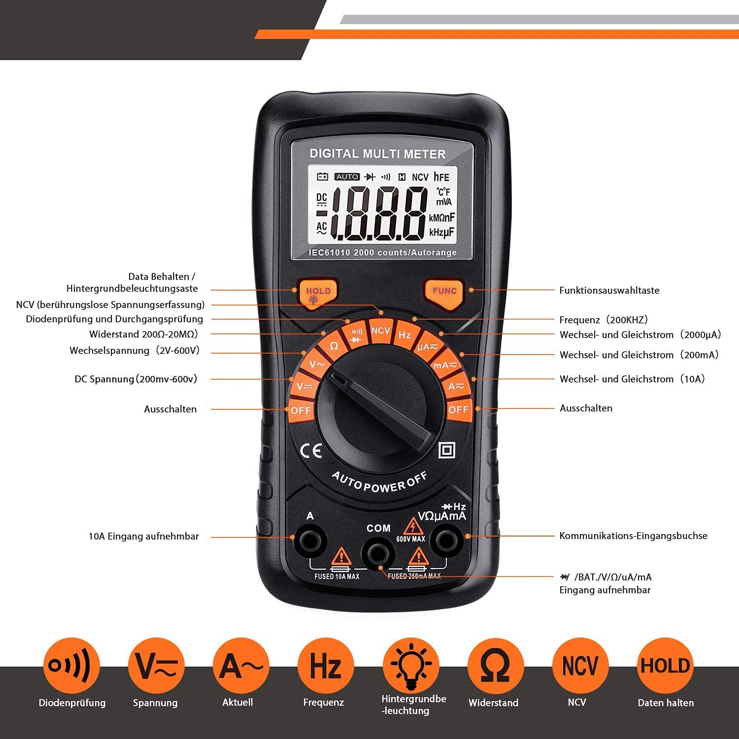 TACKLIFE DM02A, Digital Multimeter Automatisch , Mit Berührungslose Spannungserkennung, Beleuchtetem LCD-Display, Spannungs-, Strom- Und Durchgangsprüfung, Für Zuhause Und Schule 2 TACKLIFE DM02A, Digital Multimeter Automatisch , Mit Berührungslose Spannungserkennung, Beleuchtetem LCD-Display, Spannungs-, Strom- Und Durchgangsprüfung, Für Zuhause Und Schule – Bild 2