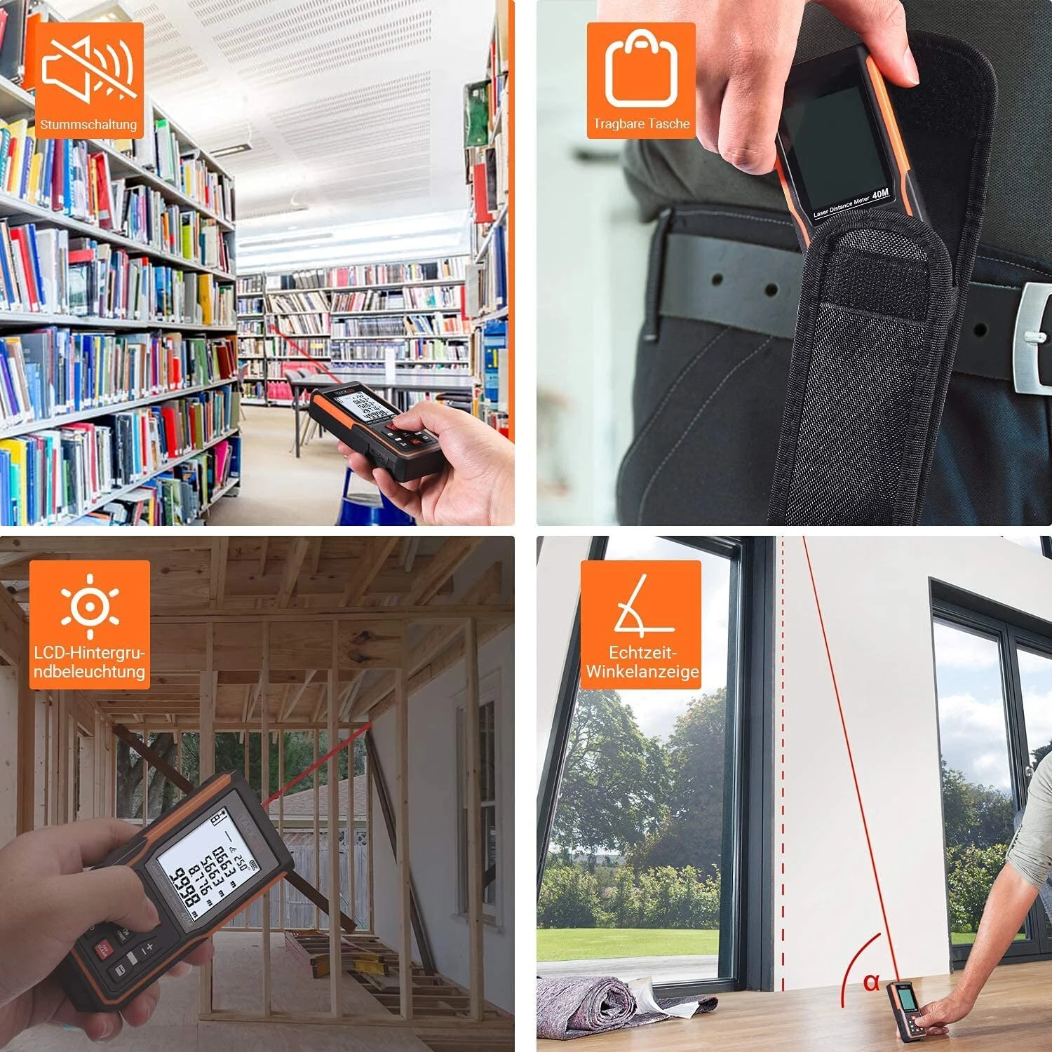 TACKLIFE S5-40, Laser Entfernungsmesser Mit Aufladbare Lithiumbatterie, Messbreich 0,05~40m/±2mm, LCD Hintergrundbeleuchtung, M/In/Ft 99 Datenspeicherfunktion 6 TACKLIFE S5-40, Laser Entfernungsmesser Mit Aufladbare Lithiumbatterie, Messbreich 0,05~40m/±2mm, LCD Hintergrundbeleuchtung, M/In/Ft 99 Datenspeicherfunktion – Bild 6