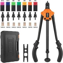 TACKLIFE HHNP1A, Nietmuttern-Werkzeug, 35,6 Cm Selbstpumpen-Nietsetzer-Kit Mit 8 Metrischen Dornen, 80 Stück Nietmuttern