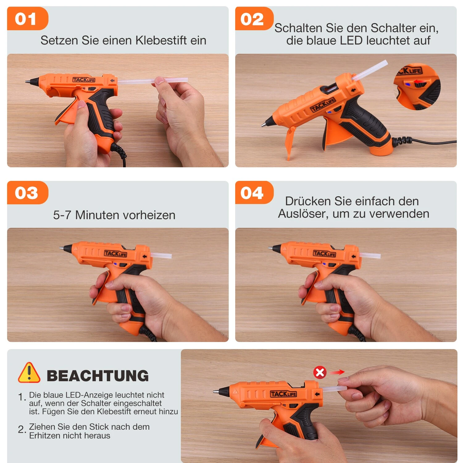 TACKLIFE GGO21AC Mini Heißklebepistole 30W, 60pcs Klebesticks, Flexibler Auslöser Überhitzungsschutz Hochtemperatur, Basteln/Schnellreparaturen. 3 TACKLIFE GGO21AC Mini Heißklebepistole 30W, 60pcs Klebesticks, Flexibler Auslöser Überhitzungsschutz Hochtemperatur, Basteln/Schnellreparaturen. – Bild 3