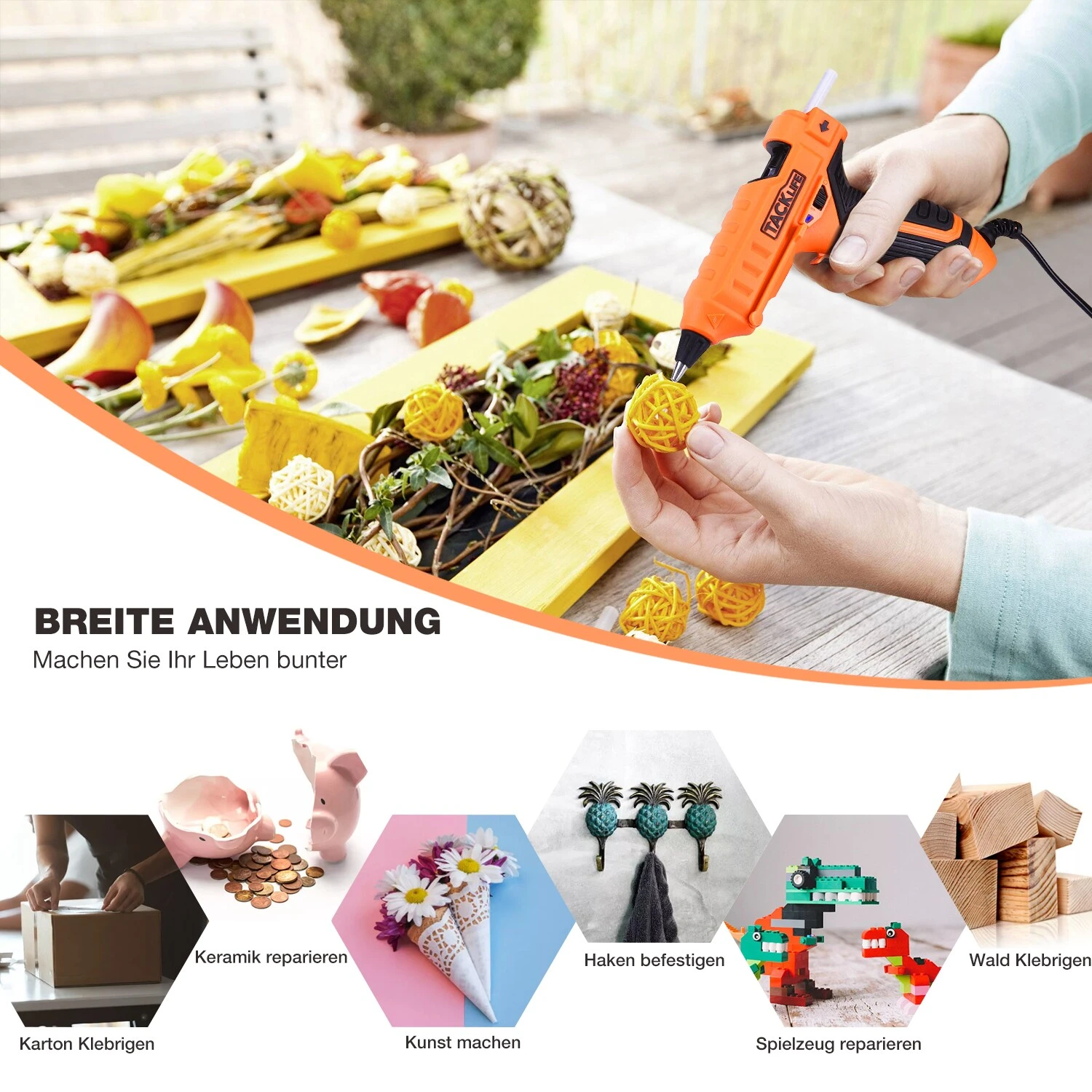 TACKLIFE GGO21AC Mini Heißklebepistole 30W, 60pcs Klebesticks, Flexibler Auslöser Überhitzungsschutz Hochtemperatur, Basteln/Schnellreparaturen. 5 TACKLIFE GGO21AC Mini Heißklebepistole 30W, 60pcs Klebesticks, Flexibler Auslöser Überhitzungsschutz Hochtemperatur, Basteln/Schnellreparaturen. – Bild 5