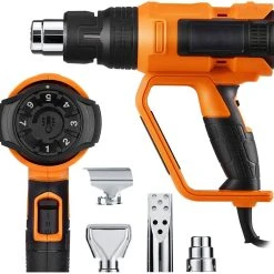 TACKLIFE HGP73AC, Heißluftpistole, Heißluftpistole 50-600?, Präzisions-Temperaturkontrolle über Wählscheibe Mit 3 Einstellungen, 4 Düsen Zum Entfernen Von Farbe/Rohrbiegen/Schrumpfen Von PVC.
