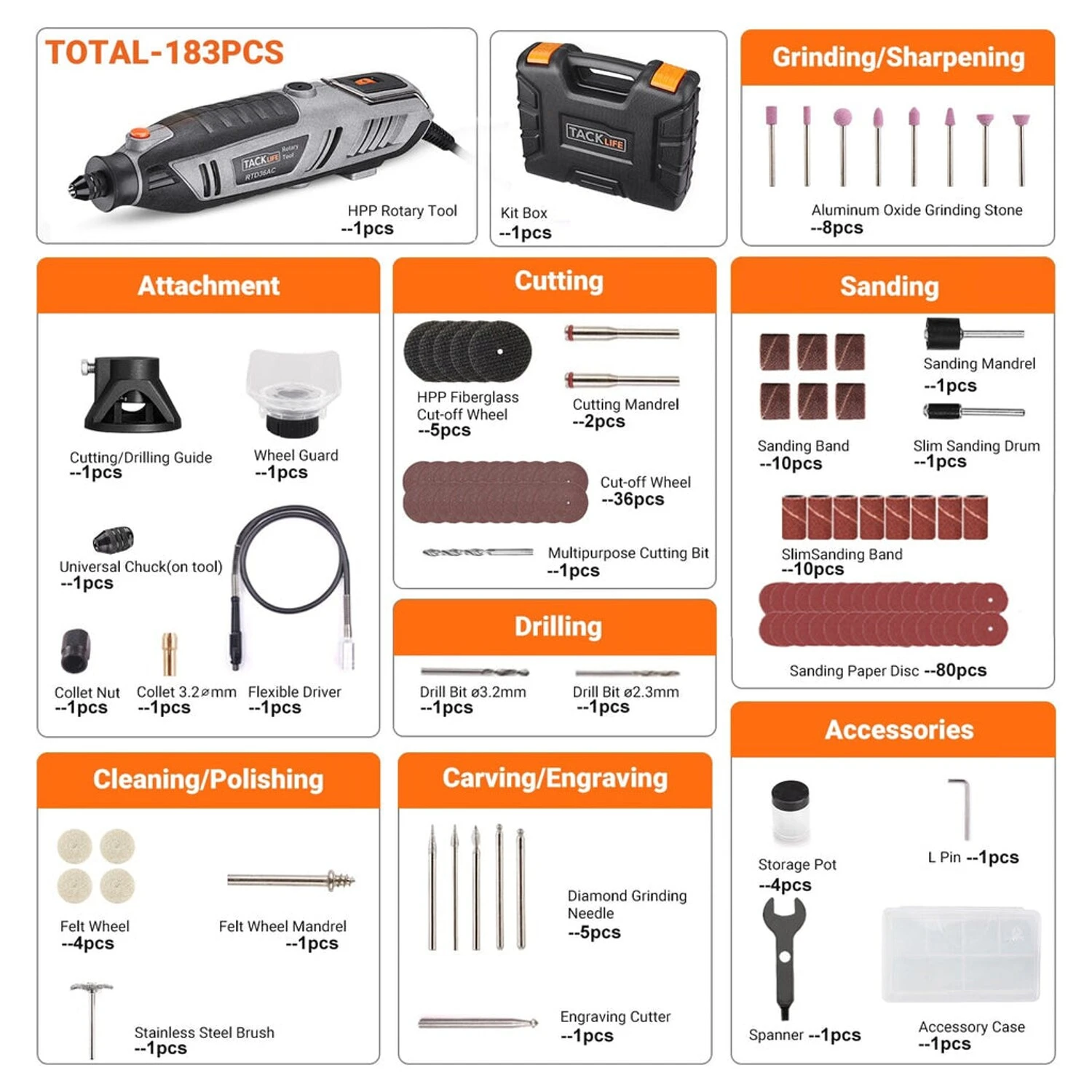 TACKLIFE RTD36AC Rotationswerkzeug, 200 W, Variable Geschwindigkeit, Mit 170 Zubehörteilen 2 TACKLIFE RTD36AC Rotationswerkzeug, 200 W, Variable Geschwindigkeit, Mit 170 Zubehörteilen – Bild 2