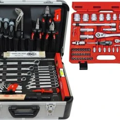 FAMEX 729-18 Werkzeugkoffer Gefüllt Mit Werkzeug Und Steckschlüsselsatz